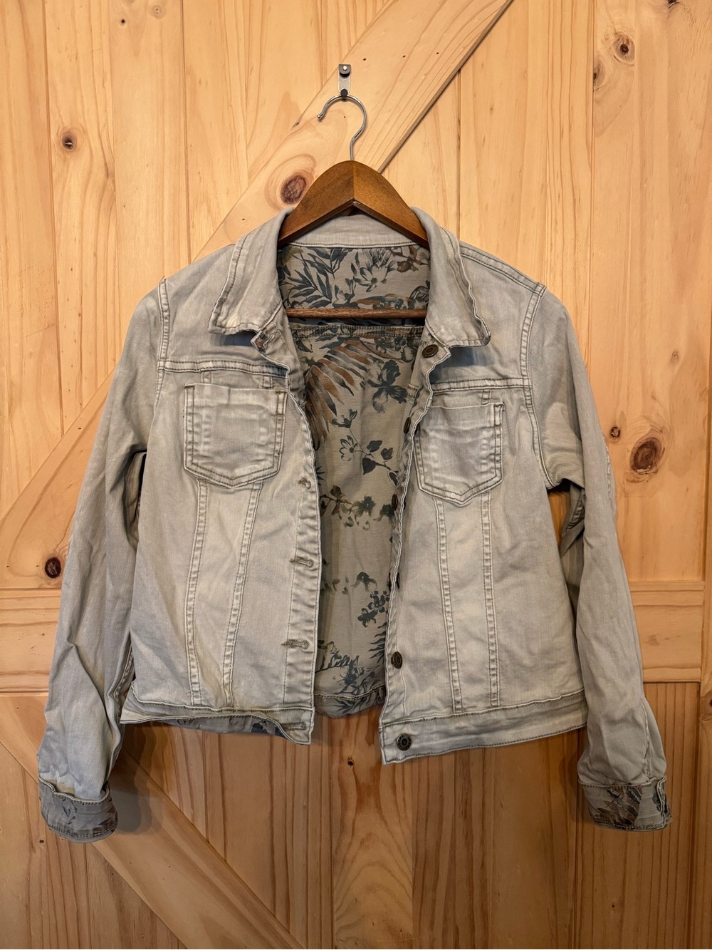 Target Light Gray/ Green Tone Denim Jacket Reversible with Floral Lining